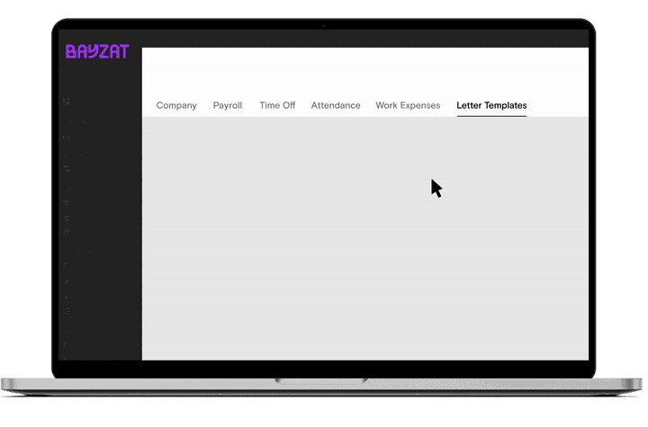 Bayzat's letter request module showing creation and usage of letter templates