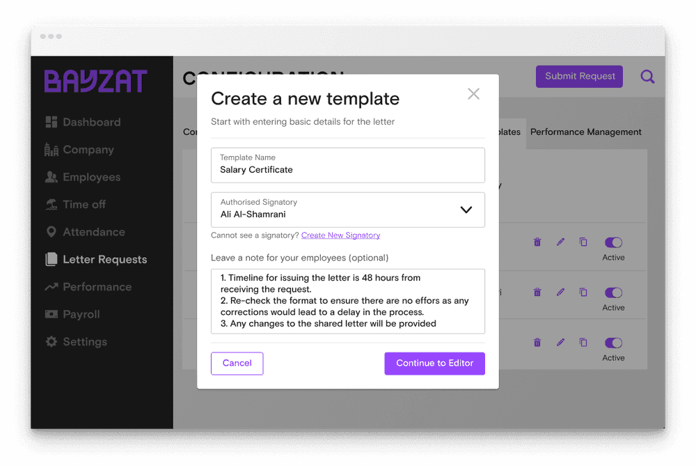 Readymade letter templates