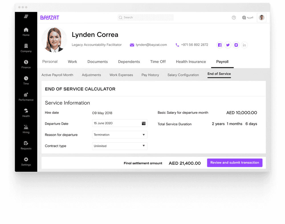End of Service  Calculations